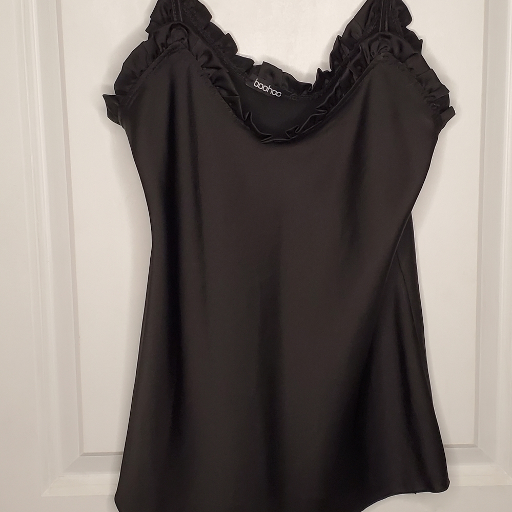 Black Boohoo Frill Satin Camisole
